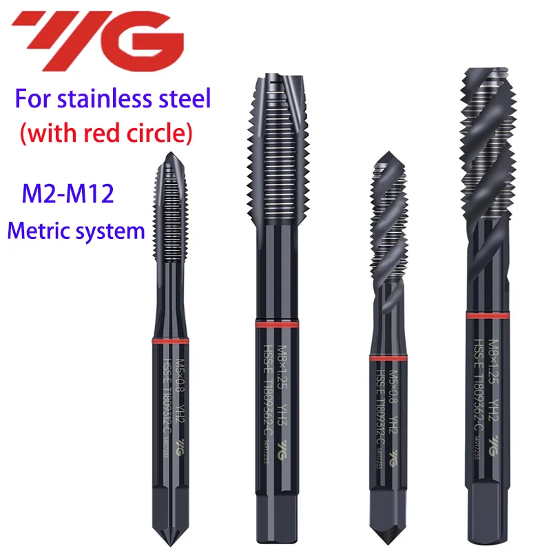 

1pcs South Korea YG HSSE INOX Metric Spiral Fluted Tap M2M2.5M3M3.5M4M5M6M7M8M10M12 Spiral Pointed Tap Machine With Red Circle