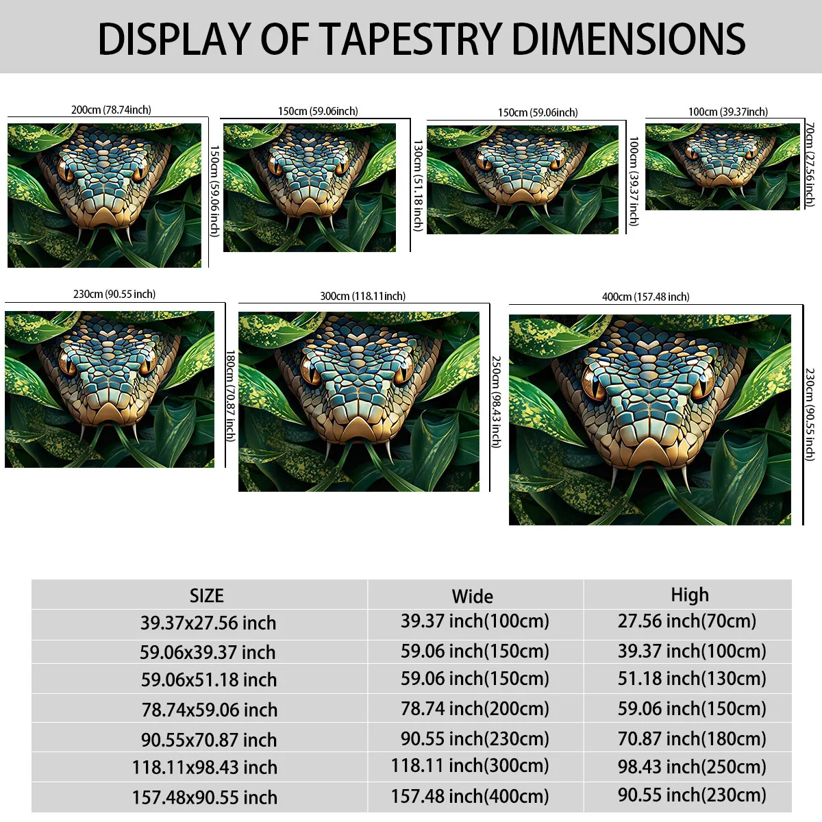 1pc Green Leaves Blue Gold Snake Tapestry 90g Multi-size Wall Hanging Decor Space Background Cloth Room Gift Backdrop