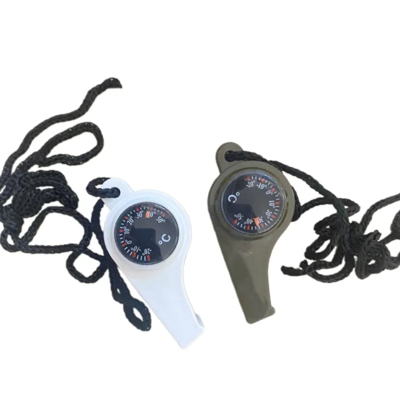 Three-in-One Wilderness Survival Whistle Multi-Function Portable Emergency Compass with Magnifying Glass and Thermometer