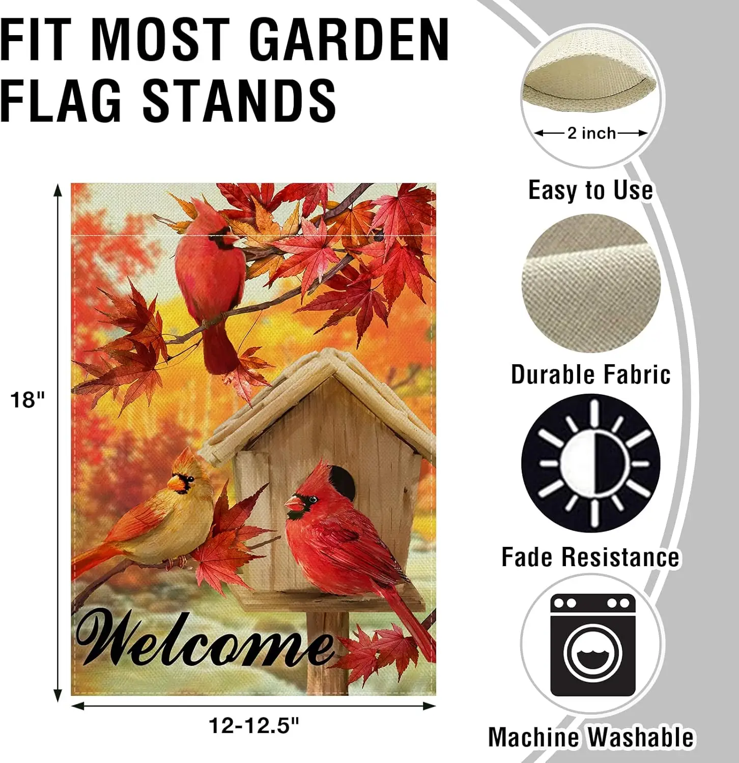 Welcome Fall Cardinal Red Birds Home Decorative Garden Flag, Autumn Maple Leaves Yard Lawn Birdhouse Outside Decor, Farmhouse Ou