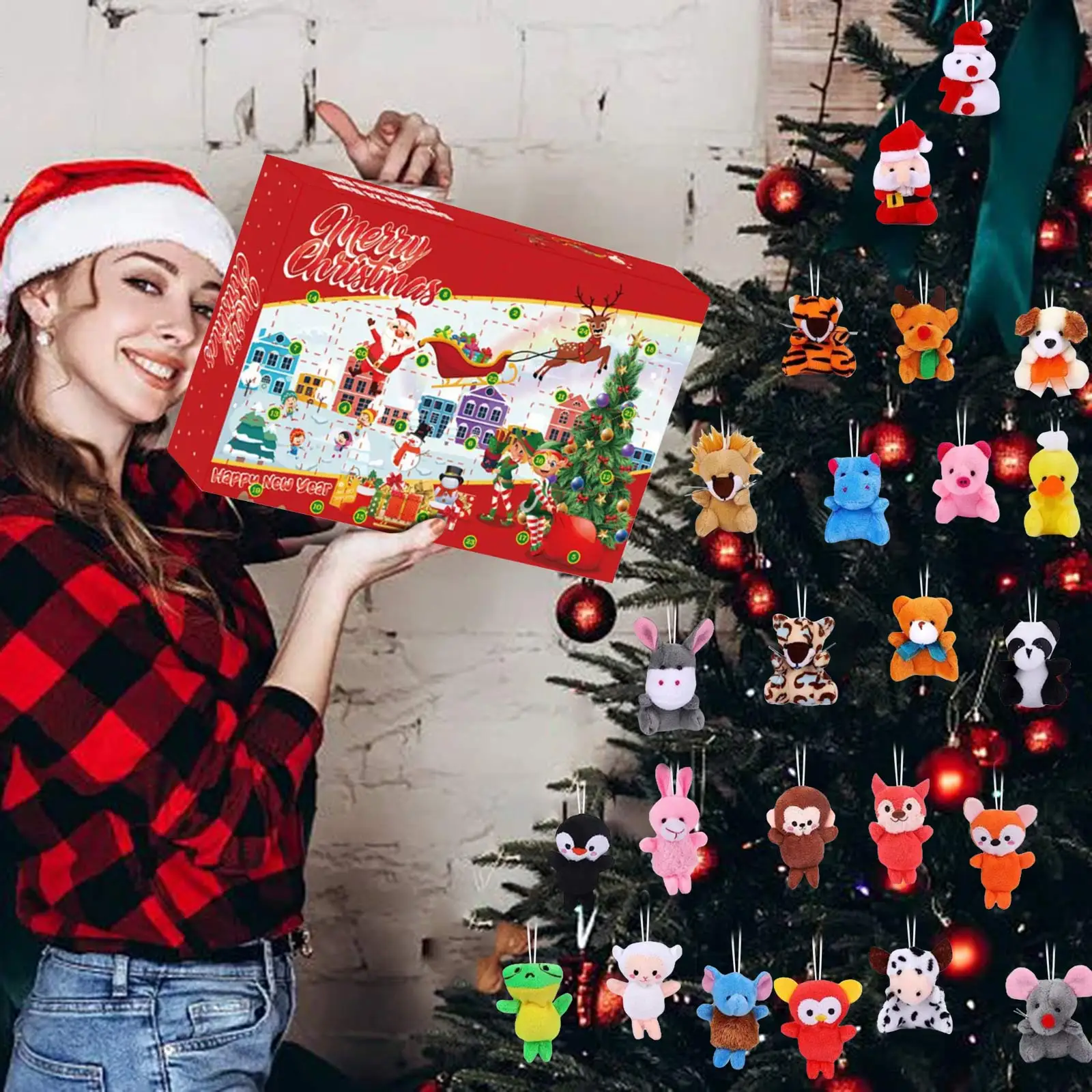 Kids Christmas Calendar Countdown 24 Christmas Countdown Plush Doll Keychain Pendant Children's Surprise Calendar Timer Light