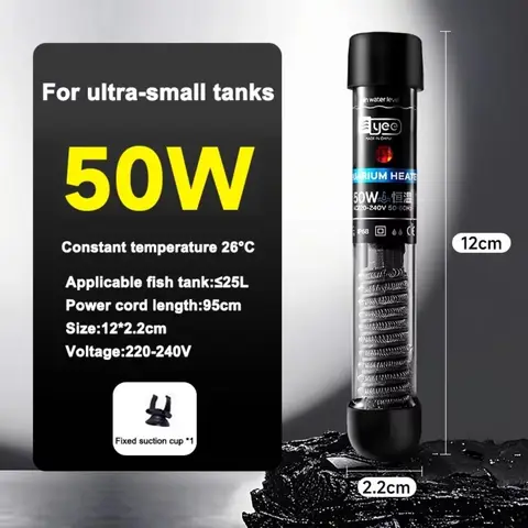 26°C Fish Tank Thermostat Quartz Glass 25W-75W Aquarium Submersible Heater Automatic Thermostat Mini Heater Fish Breeding