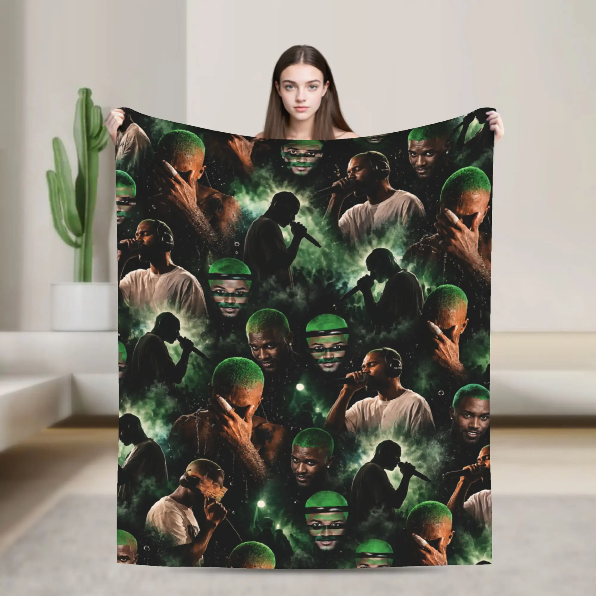 BLOND Print Blankets Rapper Frank Graphic Soft Fluffy Plush Throw Blanket For Couch Chair Sofa Bed Flannel Bedspread Bed Cover
