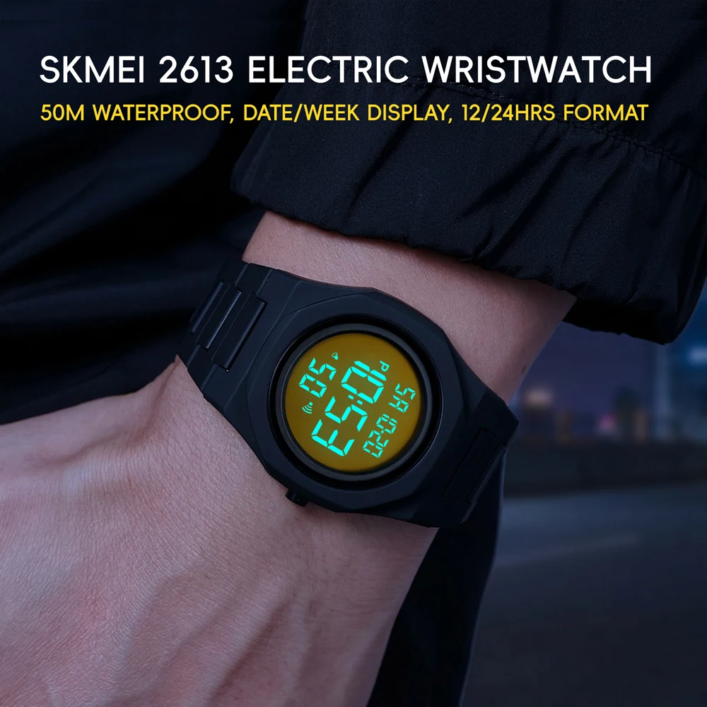 SKMEI 2613 Electronic Watch Digital Wristwatch 5Bar Waterproof EL Light Alarm Clock Week Date Countdown Handwashing Shower Sweat