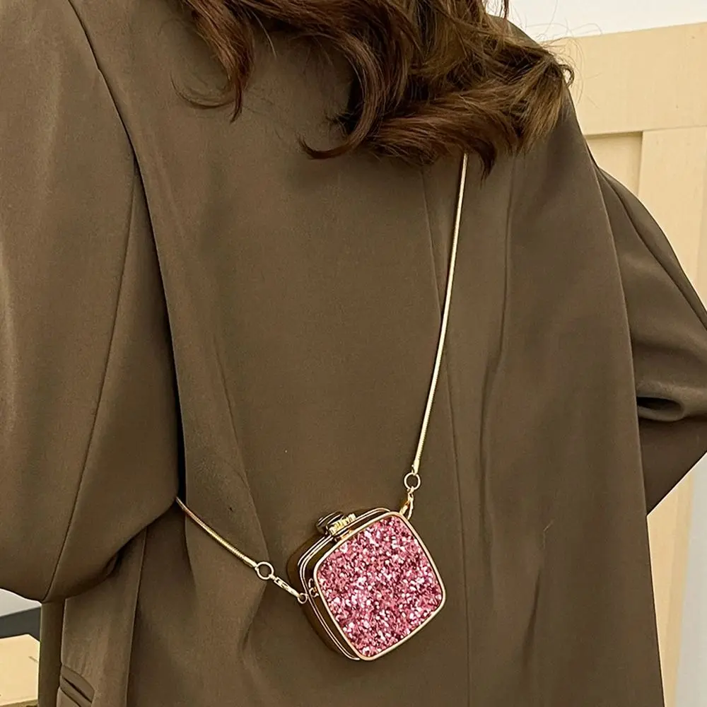 

Waterproof Luxury Metal Chain Lipstick Wallet Mirror Elegant Mini Clutch Bag Sequin Glitter Small Chain Crossbody Bag Wedding