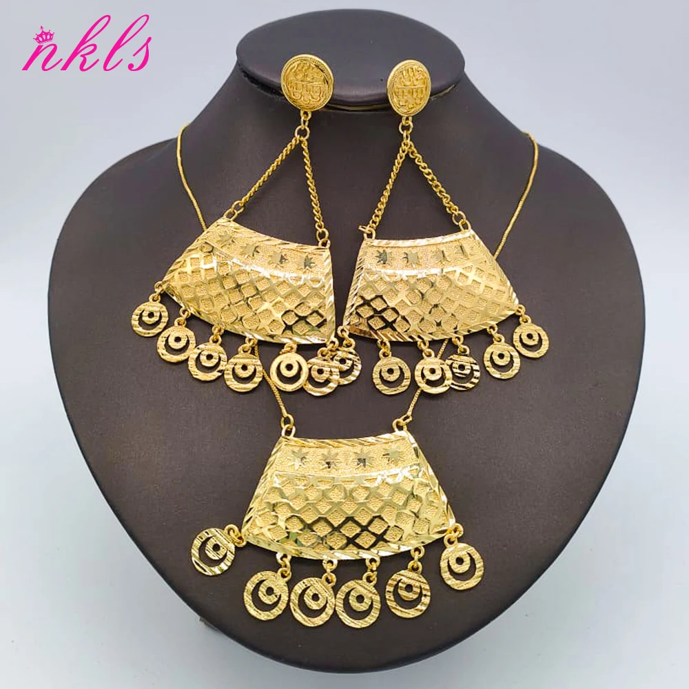 

New Design Jewelry Set Gold Plated Necklace Drop Earrings Weddings Jewelry Sets For Women Party Bohemia Pendant Accessory Gift