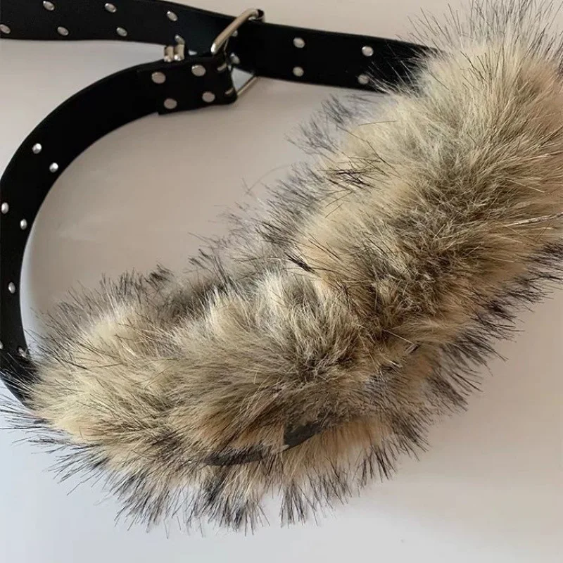 Y2K حار بنات حزام قطيفة القوطية الشرير الخصر سلسلة الرجعية تقليد الفراء الخصر سلسلة ثقافة فرعية الخريف الشتاء Harajuku مثير حزام #6