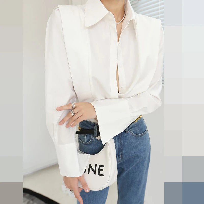 2024 Spring New High end Commuting White Shirt Autumn/Winter New Long sleeved Bottom Top  shirts