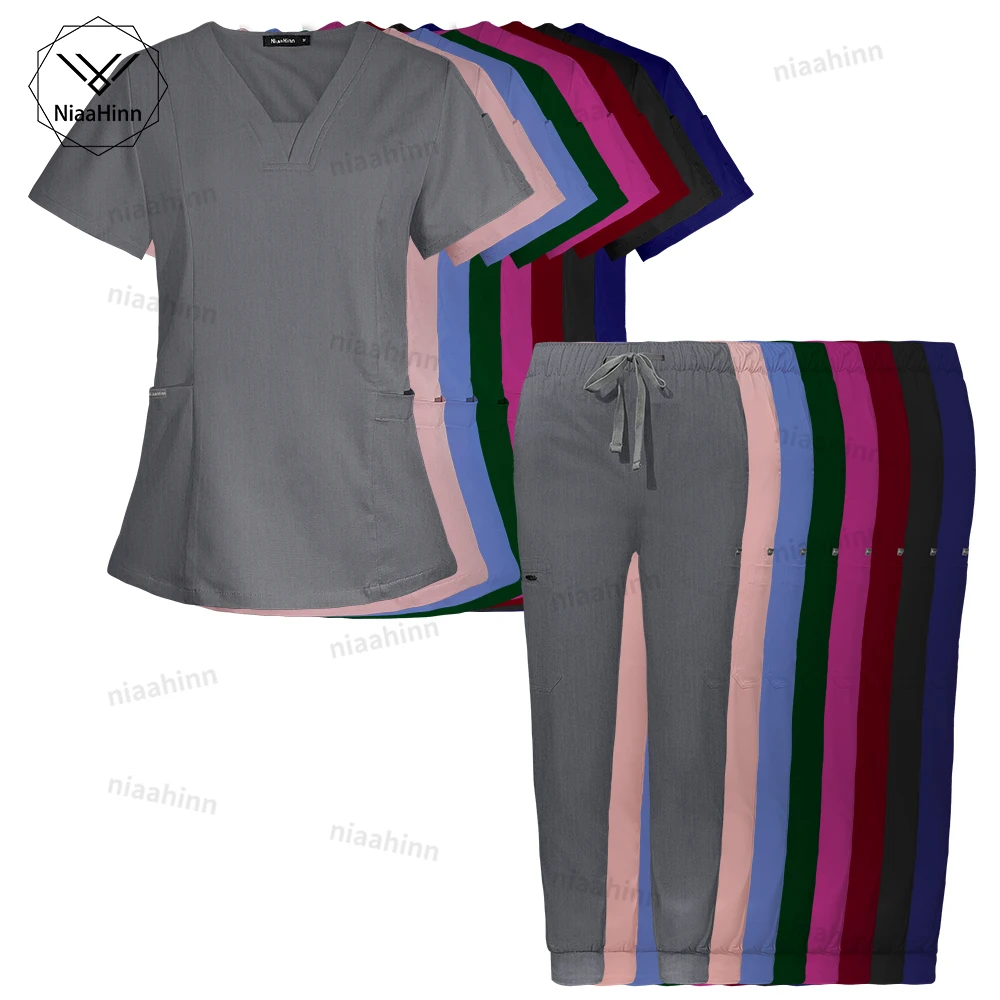 

Women Beauty SPA Uniform High Quality Scrub Set Healthcare Pediatric Nursing Workwear Doctor Veterinary Dentists Uniforms Female