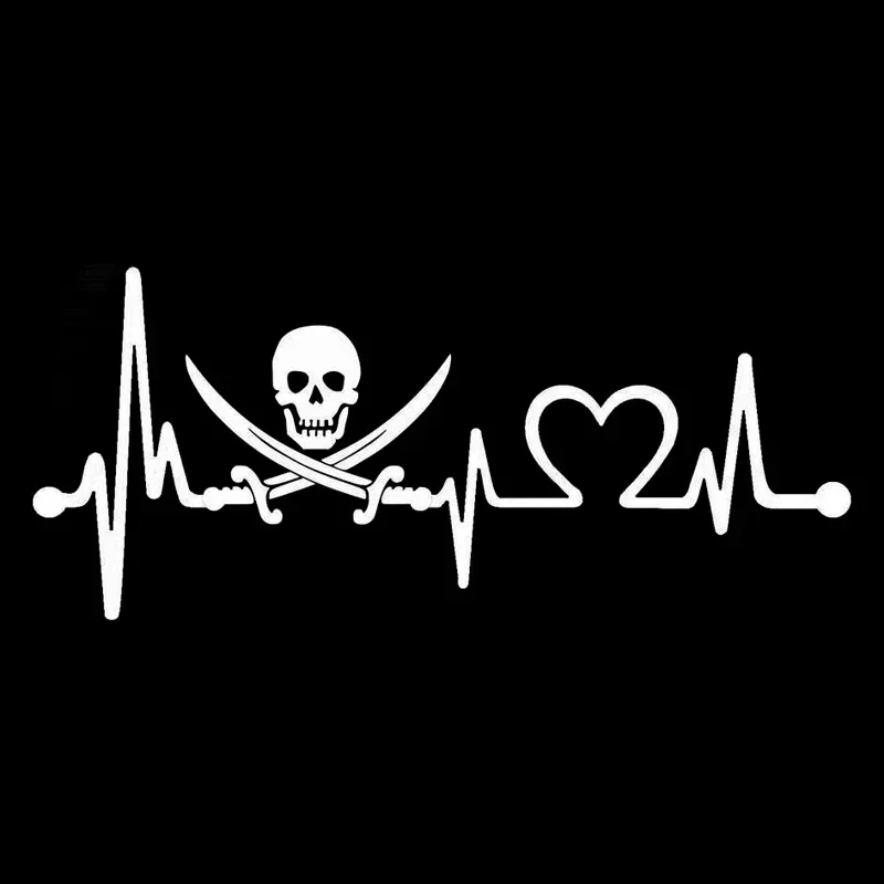 Pirate Heartbeat Lifeline High Quality Car Applique Personality Pvc Waterproof Car Window Applique Black/white, 20cm * 9cm