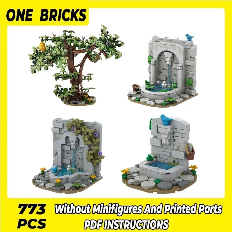 중세 성 모델 Moc 빌딩 벽돌 Caste 벽 분수 기술 모듈 형 블록 선물 크리스마스 장난감 DIY 세트 조립