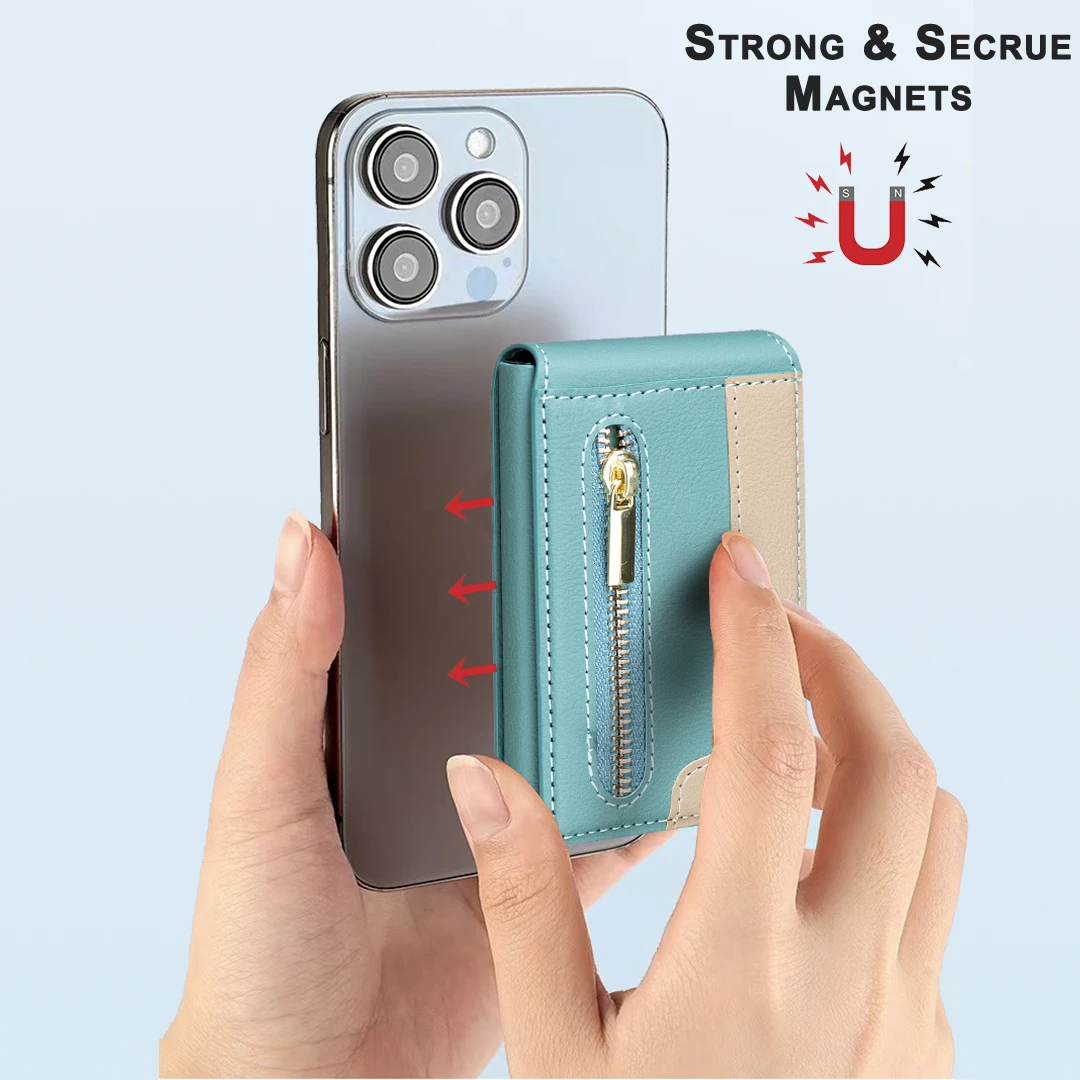 حامل بطاقات محفظة من جلد البولي يوريثان بسحاب مغناطيسي للأعمال الفاخرة للرجال والنساء غطاء مسند بقصة ضيقة مقاوم للصدمات #3