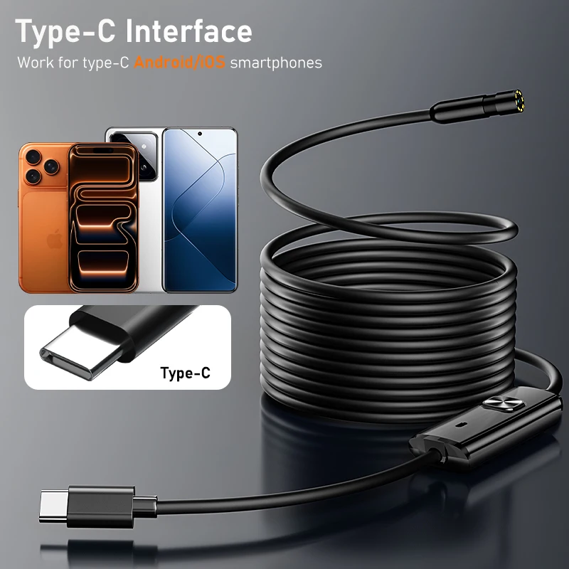 7mm Waterproof Lighted Endoscope for iPhone Android Car Repair Drainage Pipe Inspection Visible Probe for Sewer Detection