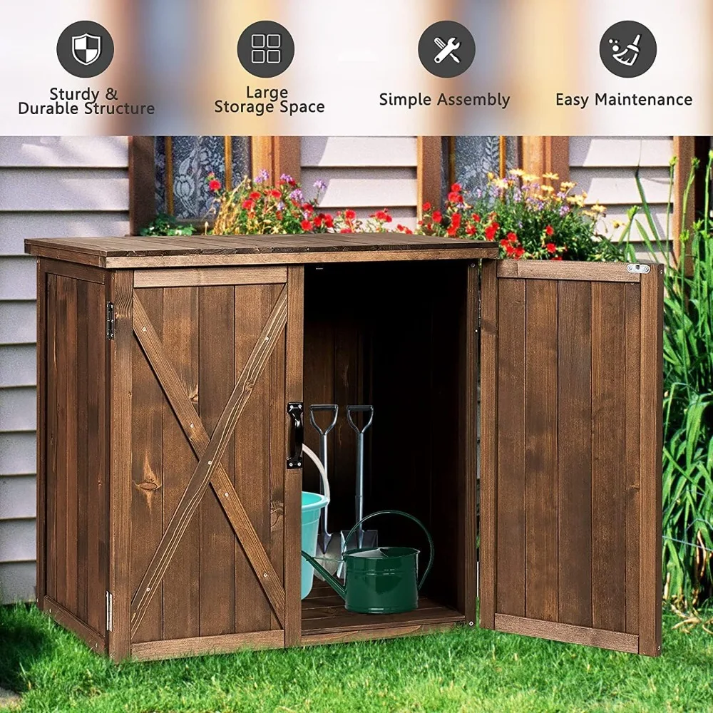 

Garden Wooden Storage Shed, Compact Tool Cabinet, Outdoor Storage Cabinet with Doors and Handles