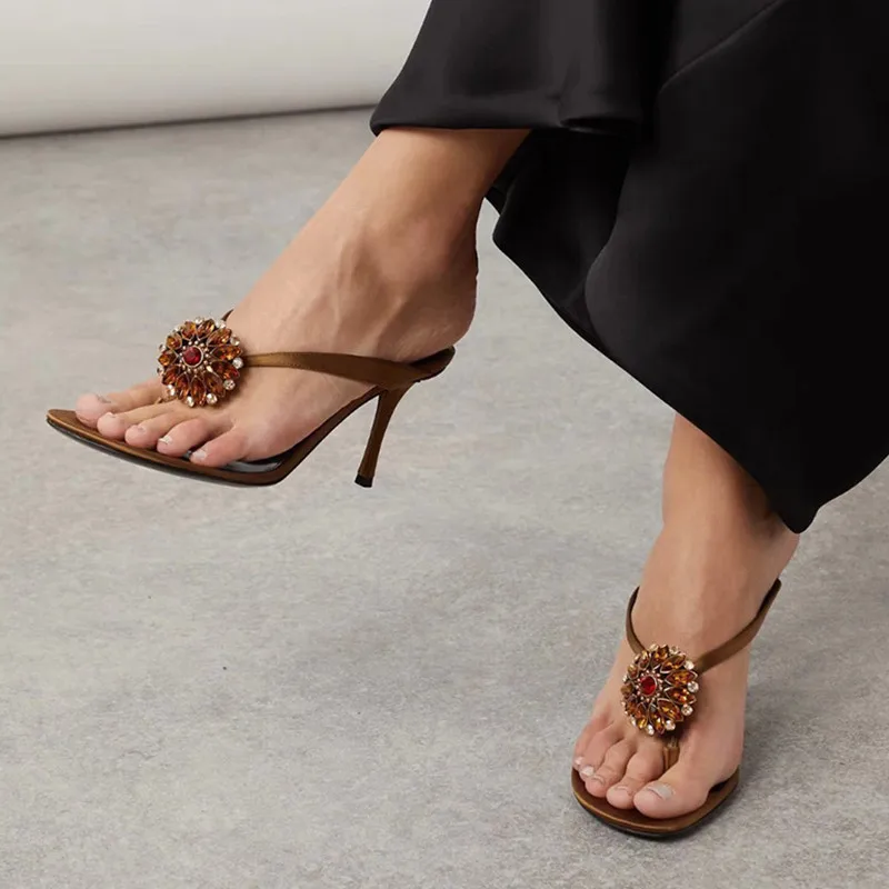Diamond Flower Designer High Heels Flip Flops Women Summer New Brand Slippers Women Sexy Rhinestone Luxury Party Sandals Ladies image 3