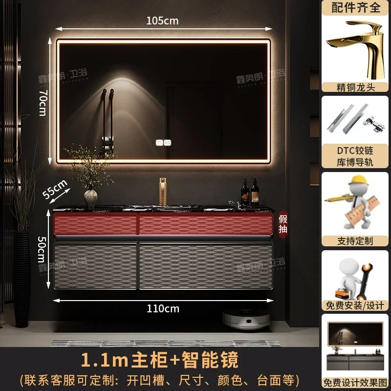 

Italian light luxury oak bathroom cabinet combination solid wood bathroom washbasin