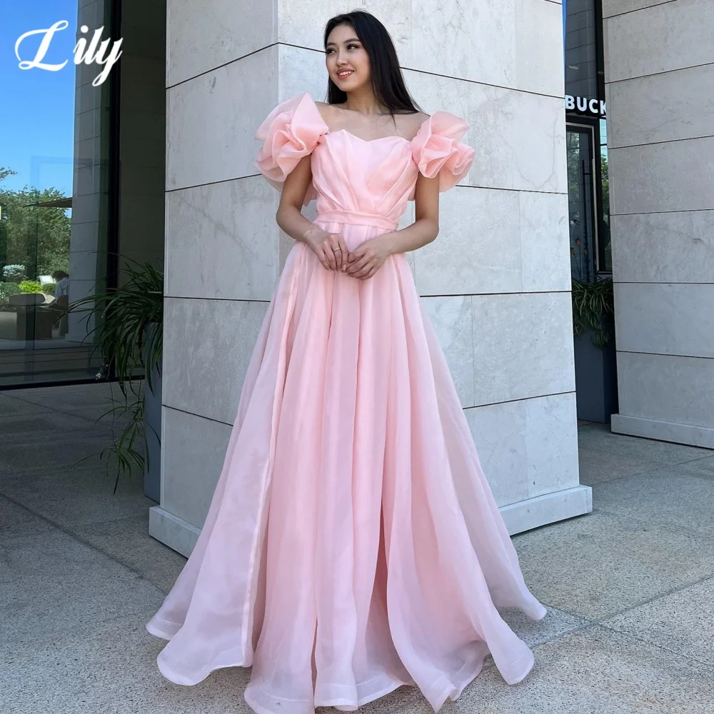 

Lily Pink Elegant Prom Dress Sweetheart Organza Backless Prom Gown Ruffles Off the Shoulder Special Occasion Dresses Customized