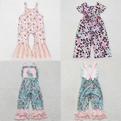 Wholesale Baby Girl Rabbit Jumpsuit Toddler Children Easter Floral One-piece Kids Pants Infant Overalls Leopard Romper