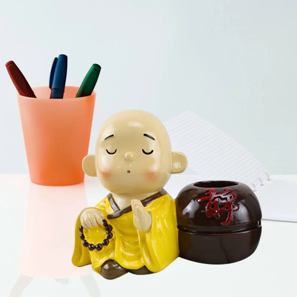 

Resin Monk Craft Desk Ornament Pen Holder Creative Desk Storage Home Office Decoration Resin Pen Holder