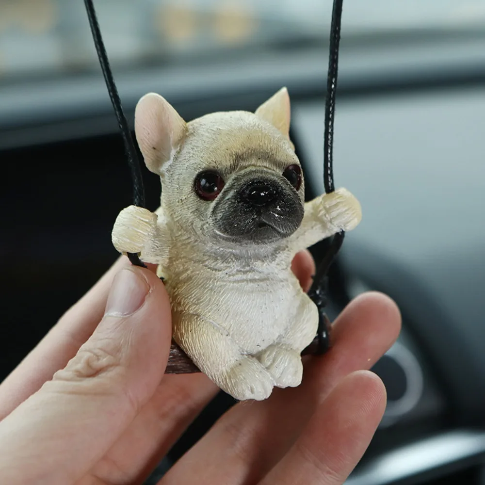 New Resin Swing Bulldog Pendant Cute Dog Anime Rearview Mirror Ornaments Car Hanging Decoration