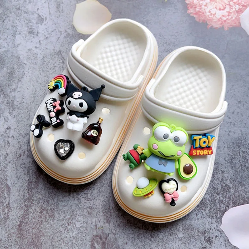 Funny  MINISO Cartoon Kuromi and Frog Shoe Charms Sanrio Characters 1 Set Sandals 3D DIY Accessories Decorate Boys Gifts