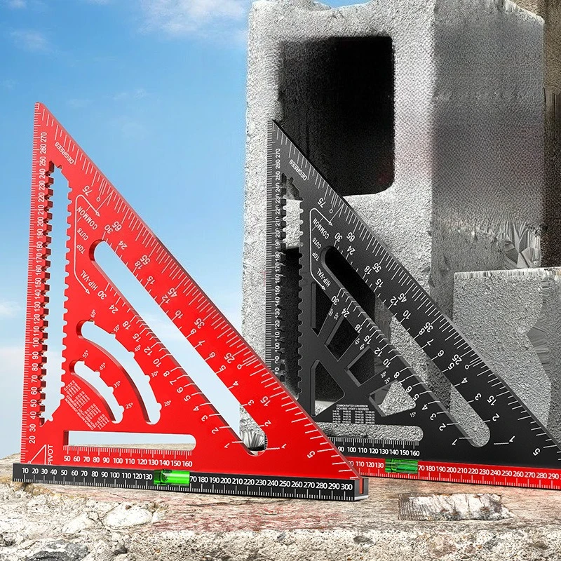 Thickened Base Triangle Ruler with Horizontal Bubble Carpentry Specific Right Angle Ruler Multi-functional Angle Measuring Ruler