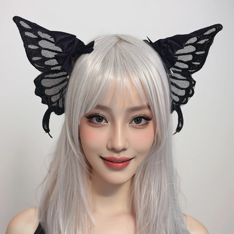 

Gothic Lolita Demon Cosplay Hairpin Harajuku Anime Horns Embroidery Hair Clip Headdress Halloween Party Butterfly Bat Hair Clip