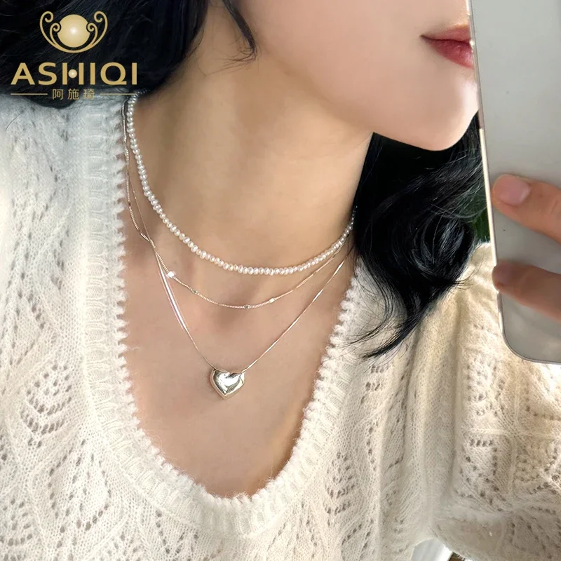 

ASHIQI 925 Sterling Silver Sweet Love Pendant Necklace Jewelry Temperament for Girls