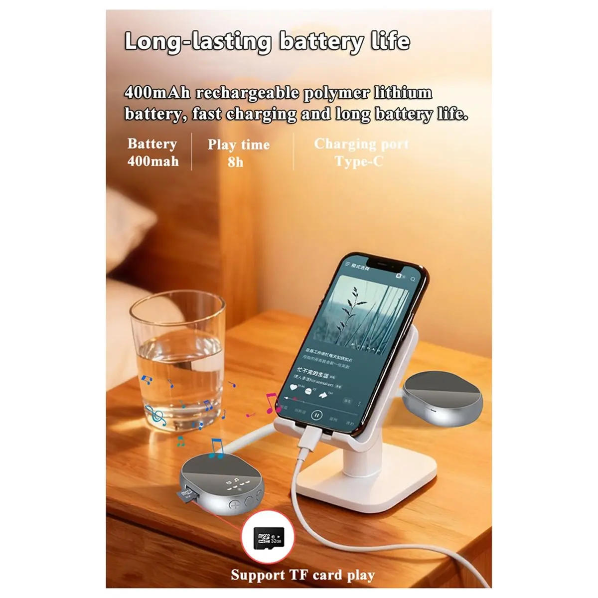 giftnew Pillow Speaker BT Sleep Sound Machine with Bone Conduction Stereo Sound Flat Design Under Pillow Use White Noise & Timer