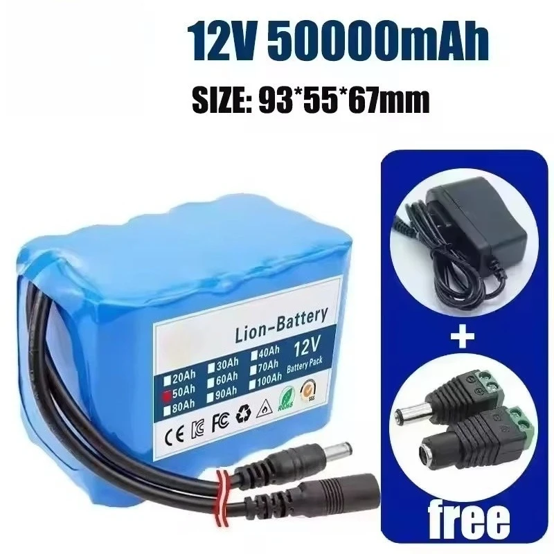 

12V 50Ah 18650 Lithium Battery Pack 3S5P Rechargeable Battery with BMS 12.6V Charger