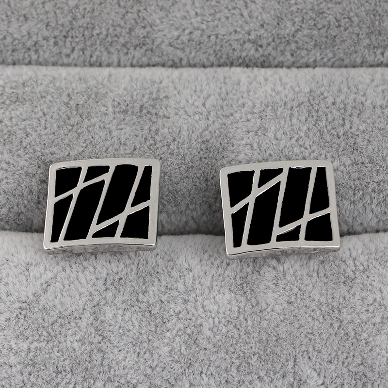 أزرار أكمام رجالي بتصميم شبكي مخطط باللون الأسود المضحك وزر أكمام على شكل مربع #1