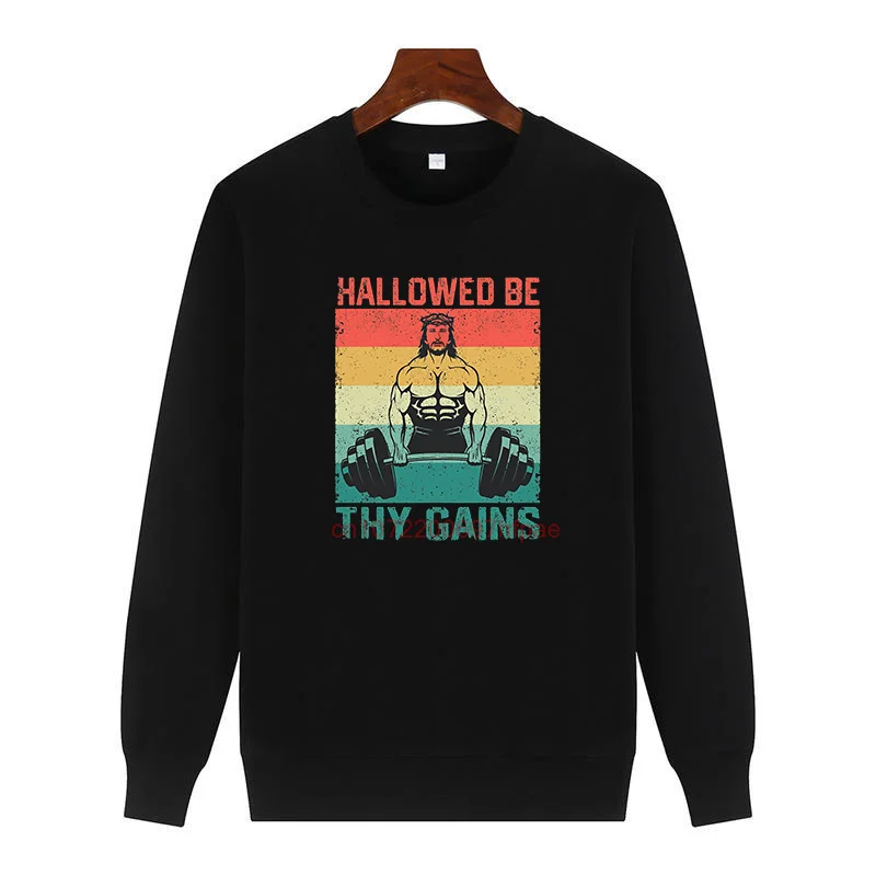 

Зимние свитера Hallowed Be Thy Gains Иисус Бодибилдинг Свитер с забавным принтом Флисовый пуловер с круглым вырезом Мужская зимняя одежда