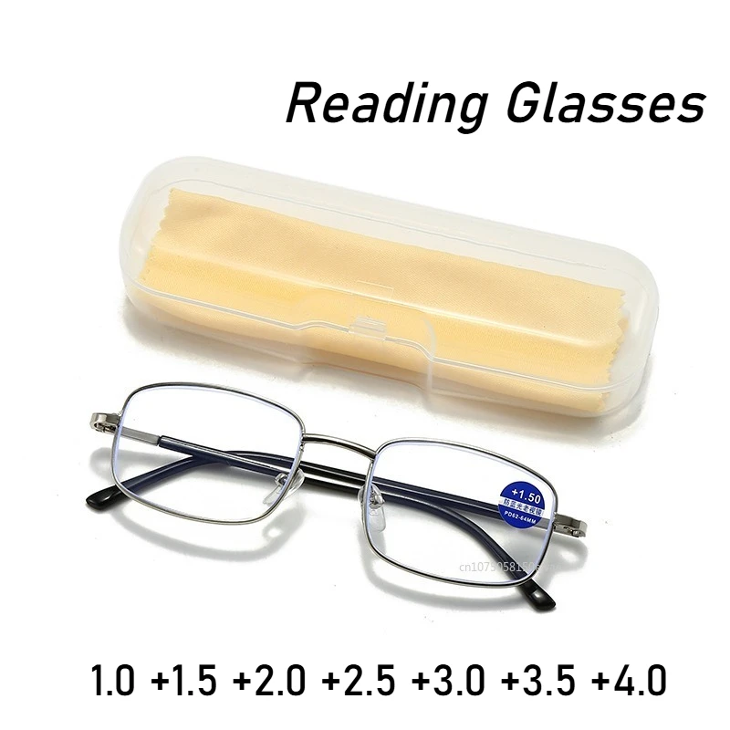 Kacamata Baca Cahaya Anti Biru Klasik dengan Casing Kacamata Presbiopi Bisnis Wanita & Pria untuk Orang Tua + 1.0 1.5 2.0 2.5 3.0 3.5 4.0