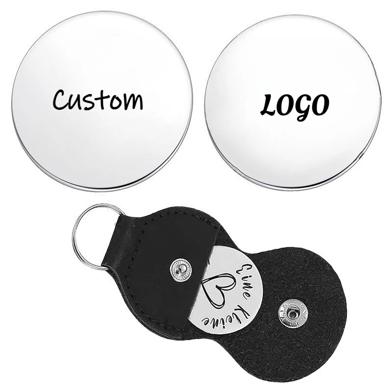 Custom LOGO Keychain Blank Leather Laser Engrave Stainless Steel Pocket Coin Lucky Decision Coin Personalized Commemorative Gift