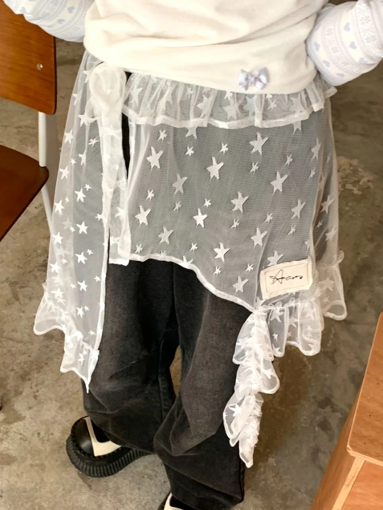 Mode étoile gaze doux irrégulier Chic femmes jupes japonais Y2k esthétique jupe fendue Vintage décontracté dentelle à volants fée Faldas