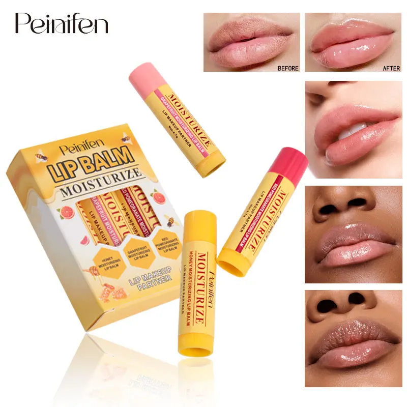 3 Pieces Moisturizing and Caring Lip Balm Set Fruit Color Changing Lip Balm Cosmetics Makeup Natural Plant Anti-scratch Lip Care