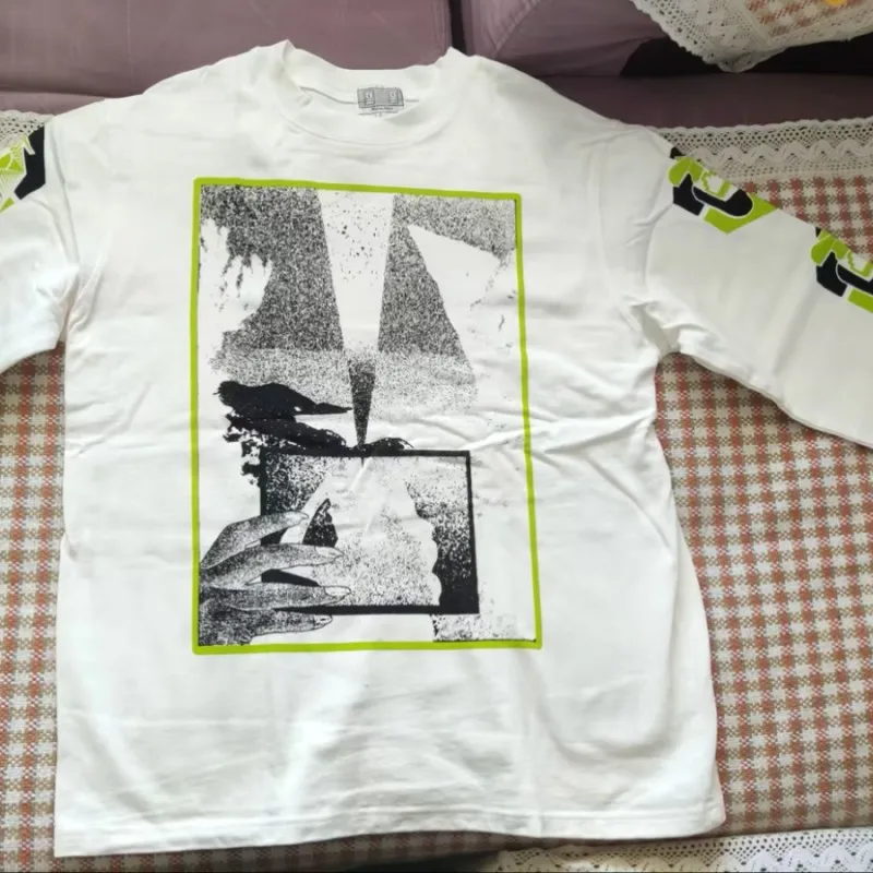 

Мужские и женские уличные футболки CAVEMPT с длинным рукавом, с принтом граффити и отпечатками пальцев, дышащие, из хлопка, черные и белые, с круглым вырезом, пуловеры