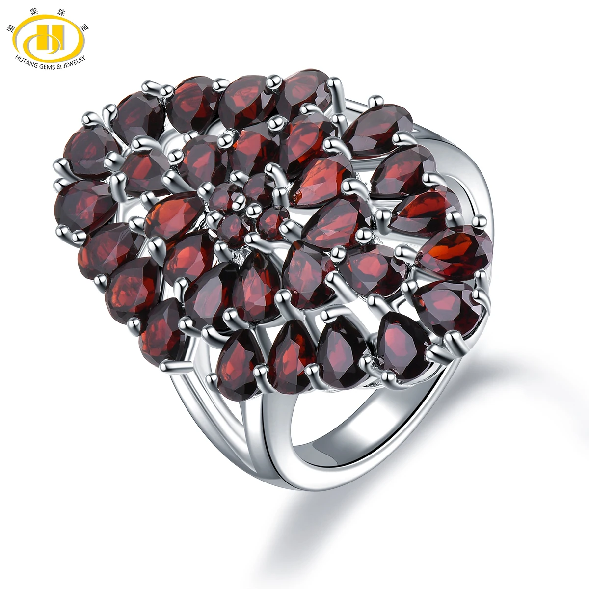 Hutang 6.6ct Garnet Women\'s Wedding Ring Natural Red Gemstone Solid 925 Sterling Silver Flower Rings Fine Elegant Jewelry Gift