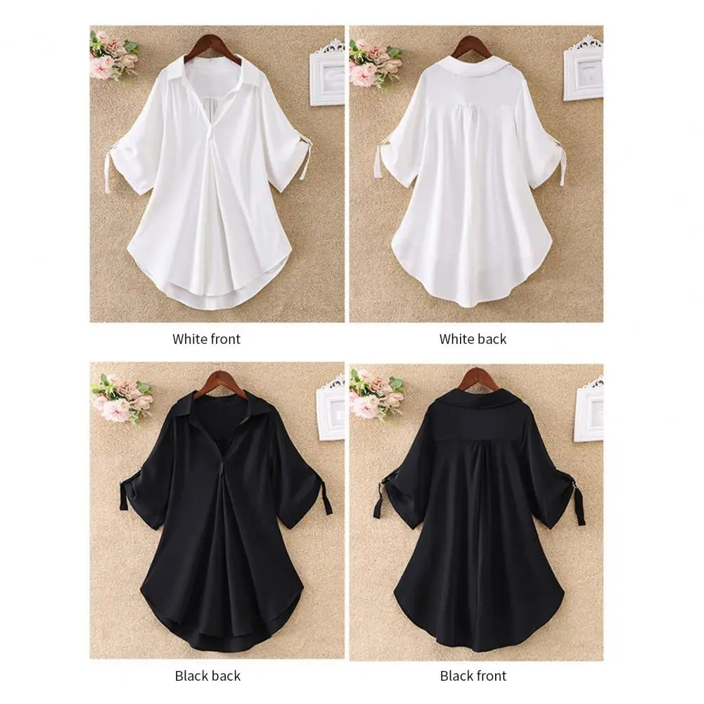 Losse Pasvorm Chiffon Blouse Comfortabele Top Chique Chiffon Blouse Met Taille Strakke Pasvorm Elegante Midi Lengte Casual Top Voor Dagelijks Gebruik