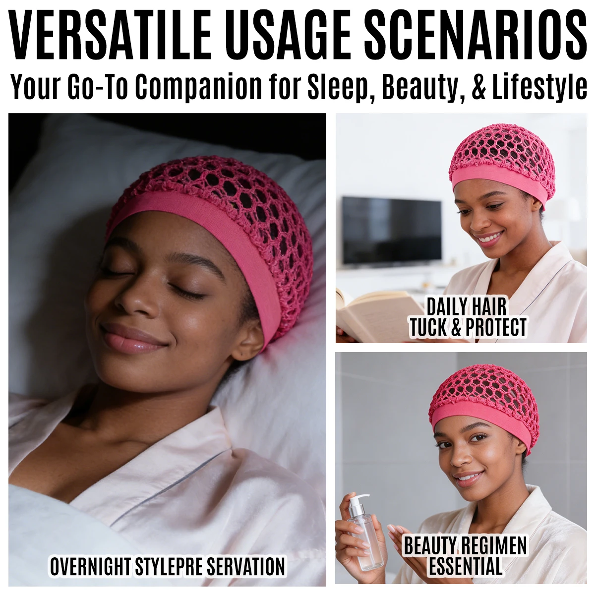 Women's Elastic Breathable Mesh Cap Soft Reusable Hair Protection Sleep Accessory Christmas Decor Gift Idea