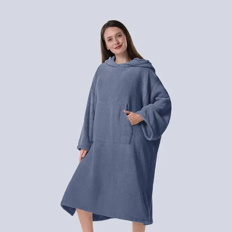 Autumn And Winter Coral Fleece Hooded Home Adult Plain Bathrobe Soft Absorbent Travel Outdoor Cape Warm Dressing Gown