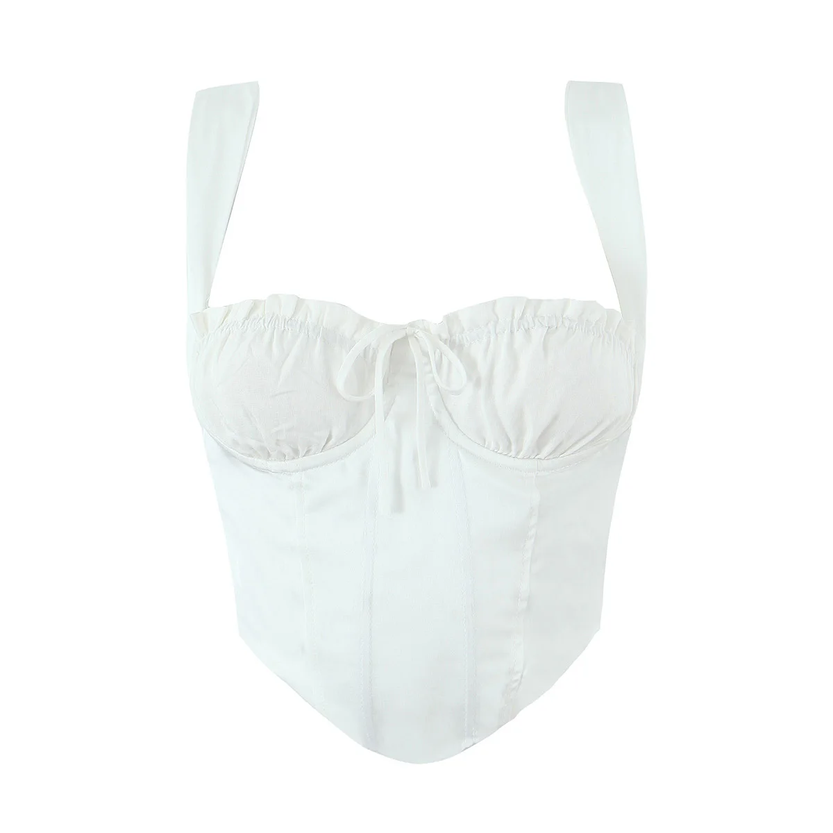 2025 Sexy Wood ears Ruched Chest Bow Slash Collar Camisole Camis Women Summer Tank Tops Back Hook Button Girl Sexy Slim Crop Top