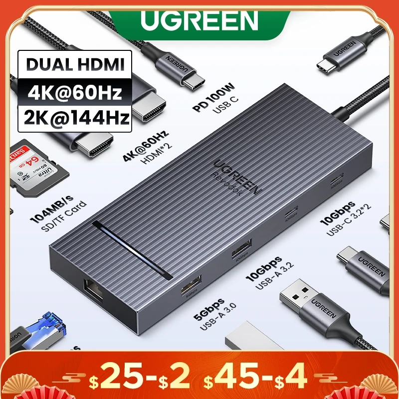 UGREEN USB C HUB 10Gbps 4K60Hz HDMI USB3.2 PD100W USB Splitter for Laptop Macbook Pro Air iPad Phone Android Docking Station