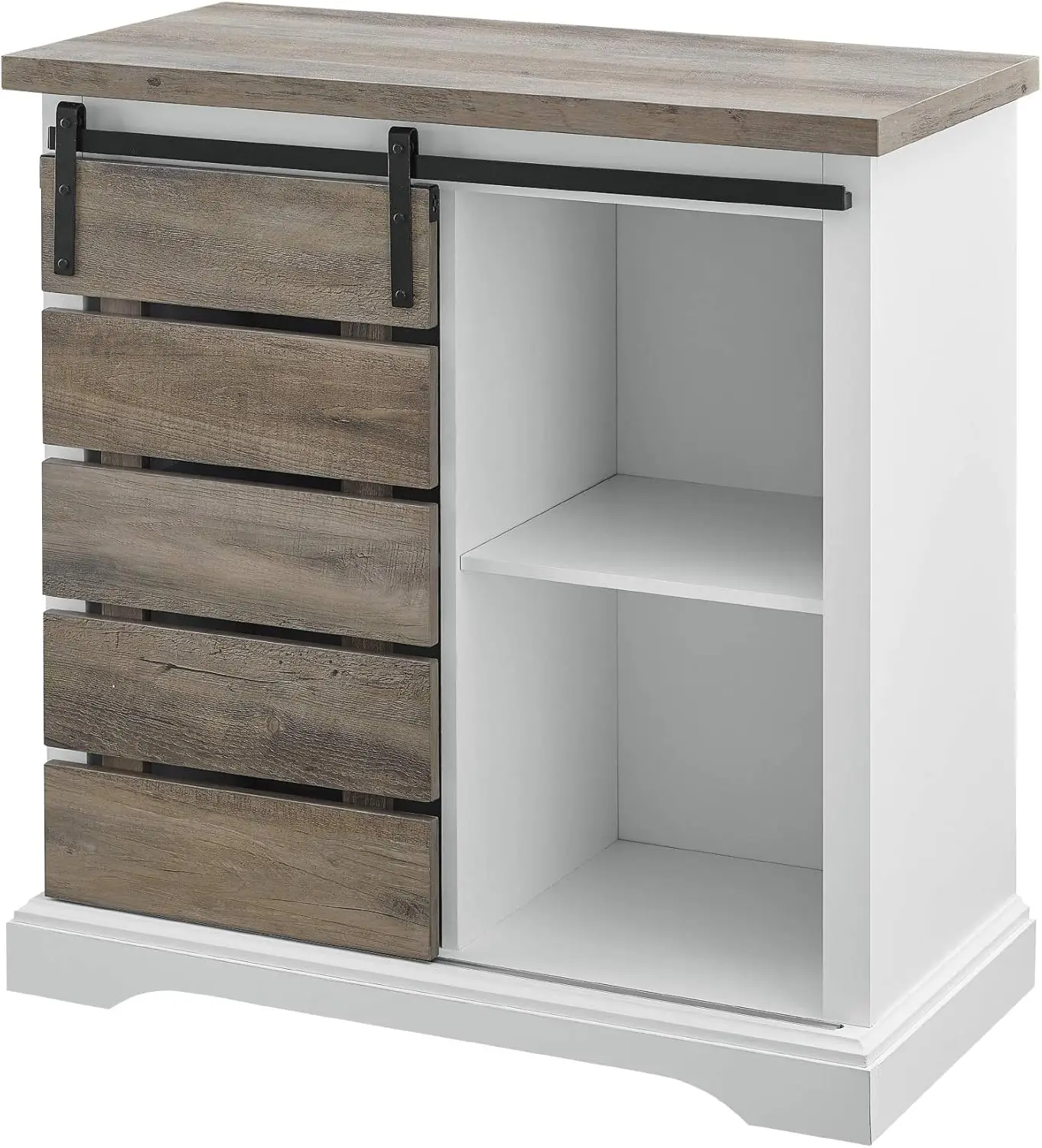 

Willa Modern Farmhouse Sliding Single Slat Door Storage Console, 32 Inch, White And Grey Wash