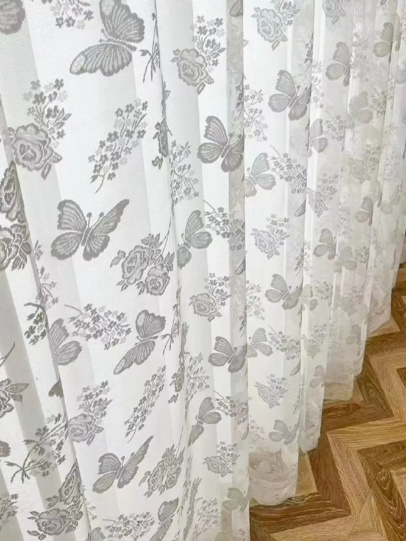 Balkon Schlafzimmer Fenster Bildschirm weiße Spitze 1pc Schmetterling Gaze Vorhang Europa, Amerika, Südasien Wohnzimmer