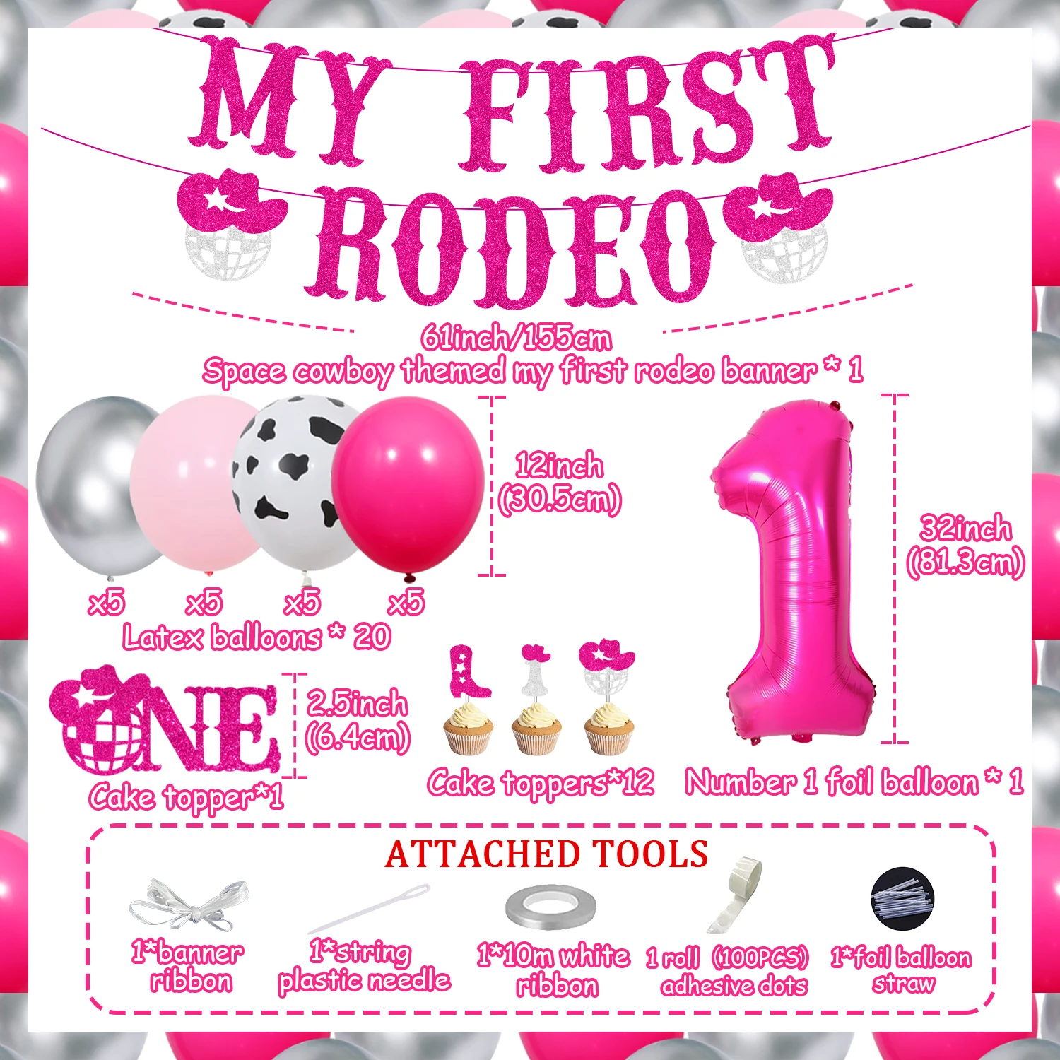 Space Cowgirl 1st Birthday Decorations, Western Disco, First Rodeo Banner, Cake Toppers, Let'sGo Girls, Party Supplies