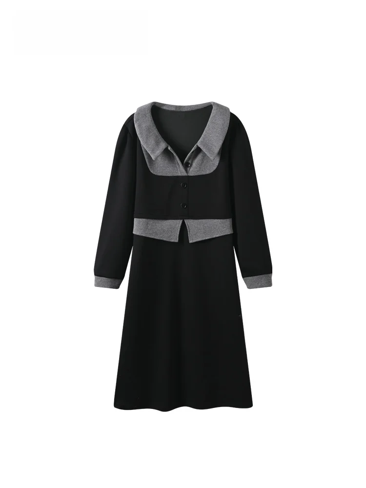 

Faionable Большие размеры Dr Long Sve Женская одежда Лоскутное платье для поездок на работу Ветер Трапеция Полиэфирное волокно Открытие на молнии