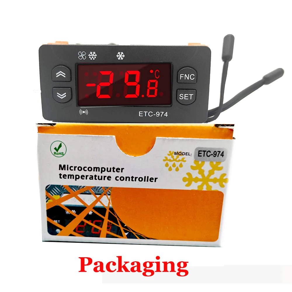 ETC-974 Temperature Controller Refrigerator Defrosting Heating Control Thermoregulator with Dual NTC Sensor 220V Thermostat