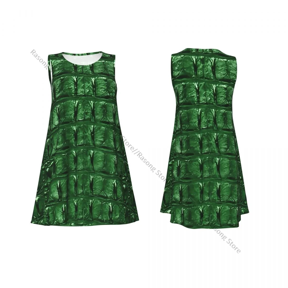 Women's Dress Green Crocodile Skin Texture Summer Casual T Shirt Beach Cover up Tank Dress