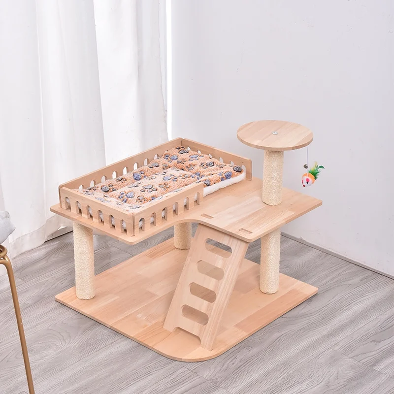 Solid Wood Small Cat Climbing Frame Sisal Cat Scratching Post Nest Mat Cat Tree Jumping Platform Does Not Occupy An Area